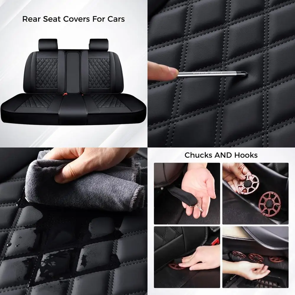 

Car Rear Seat Covers, Black Leather Back Row Seat Cover, Automotive Rear Bench Seat Cushion Cover Universal Fit for Most Cars Se