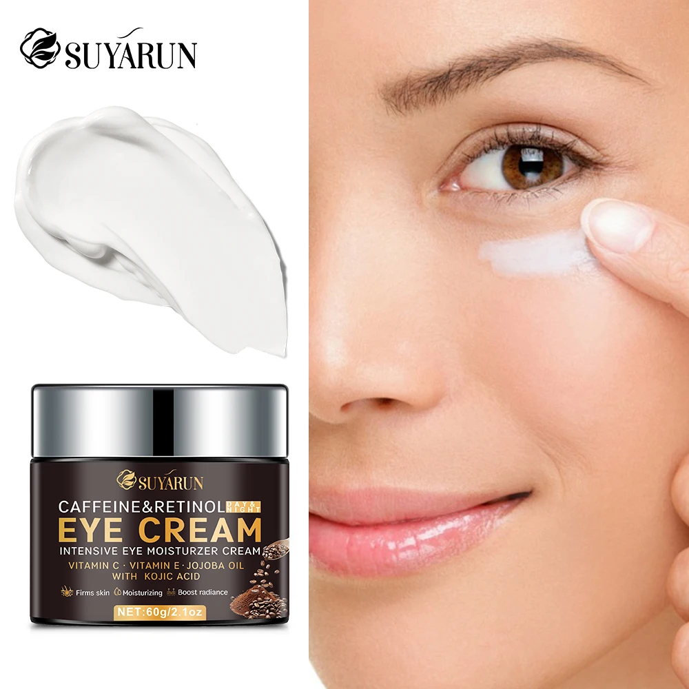 SUYARUN Creme Antienvelhecimento para Olhos Vitamina C&E + Caffeína Retinol - Tratamento de Olheiras, Rassodante e Iluminador.