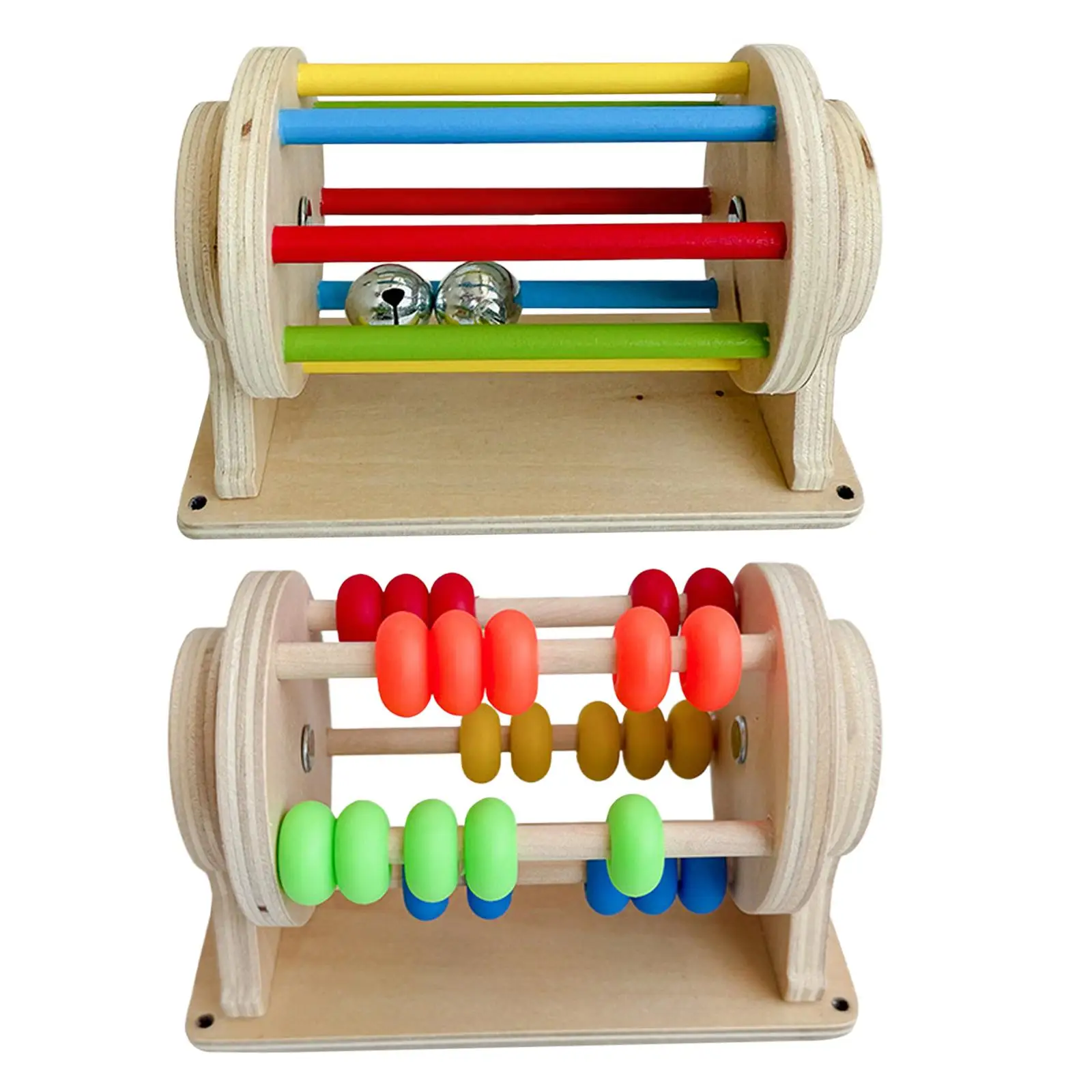 Wooden Rolling Drum Toy CrawlingEasy Grip Compact Lightweight Rotating Drum Toy Sensory for Car Birthday Restaurant