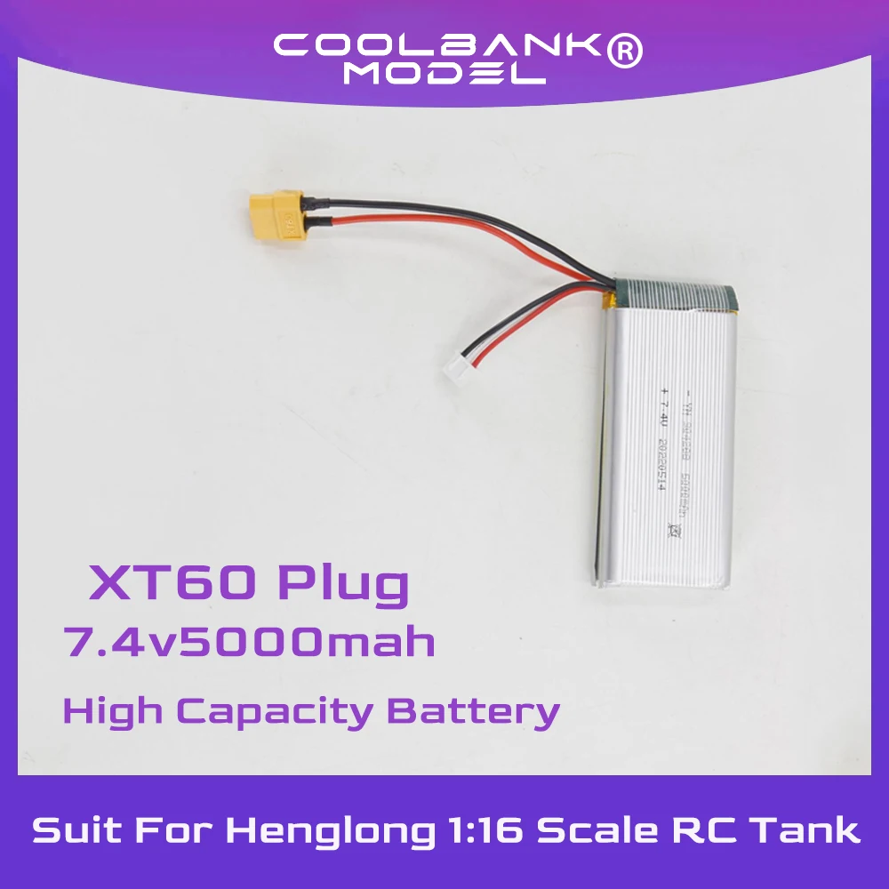 Henglong 탱크 1:16 RC 배틀 탱크 XT60 플러그 대용량 타입 배터리, 7.4v 5000mah