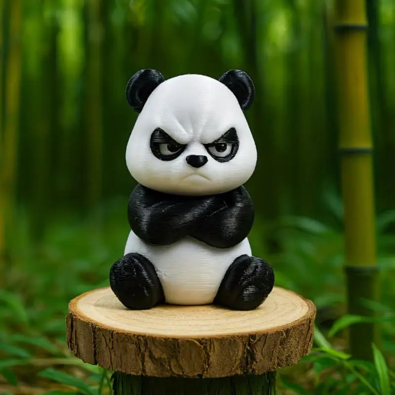 3D Printed Angry Panda Figurine Handcrafted Grumpy Design Mini Desktop Ornament for Office Desk Home Decoration