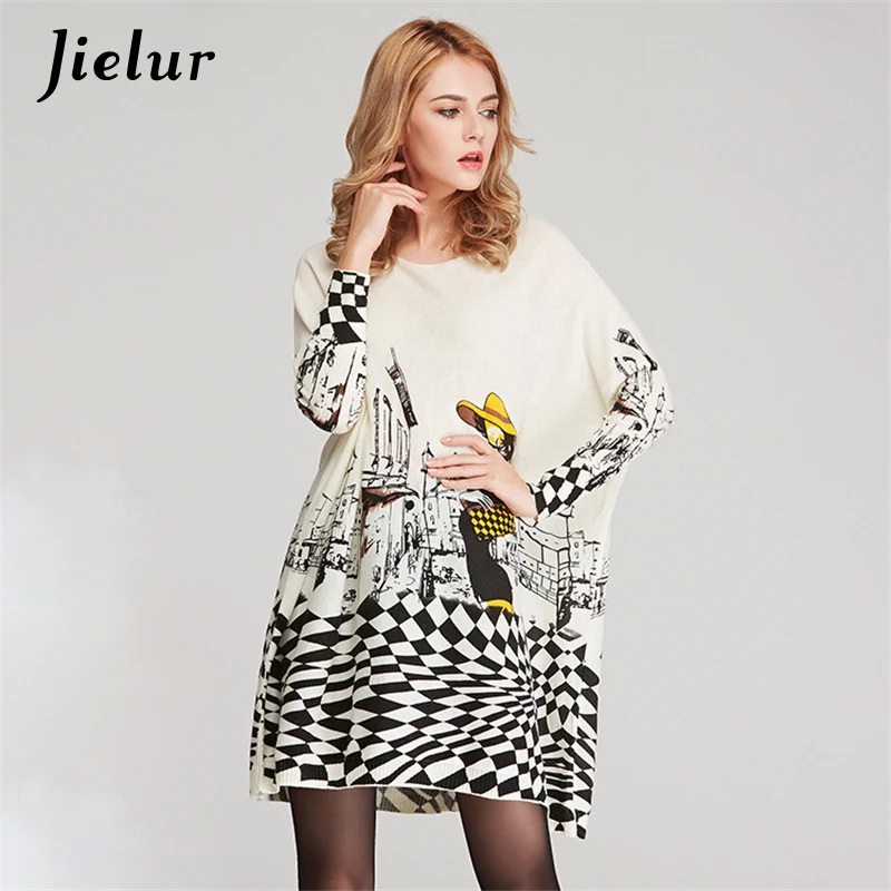 

Autumn New Cartoon Print Sweater for Women Loose Batwing Sleeve Lady Long Sweaters Pullover Fashion Women's Clothing