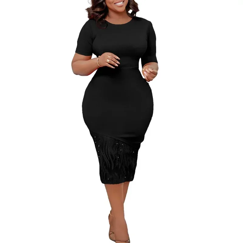 Африканские платья для женщин Dashiki, летнее сексуальное кружевное платье с коротким рукавом и круглым вырезом, модное повседневное женское платье-карандаш миди 2023