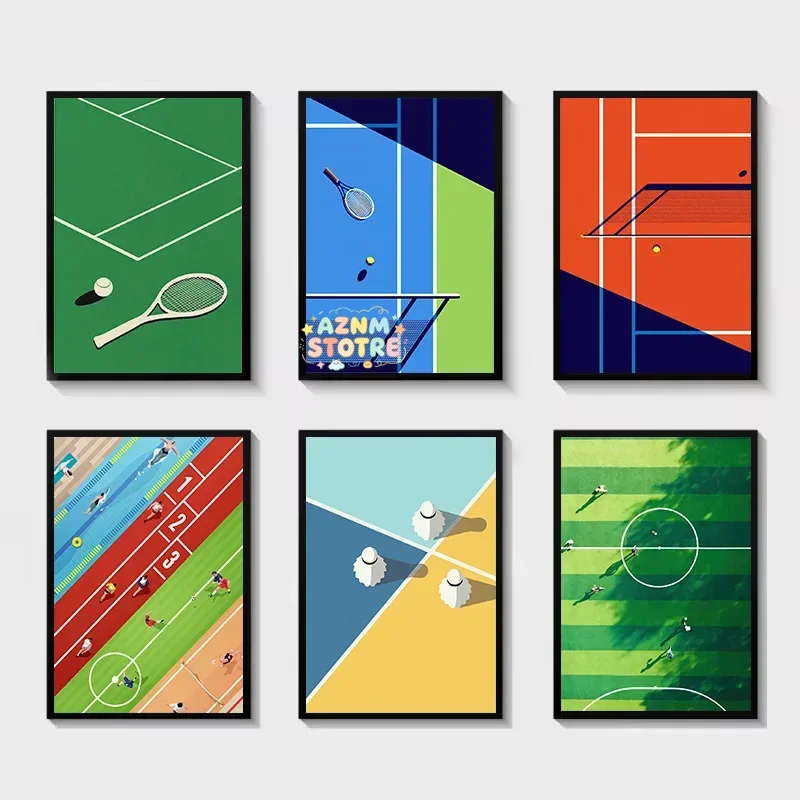 Minimalist Sports Basketball Football Field Tennis Court Pool Nordic Poster Canvas Painting Wall Art Pictures Home Decor Gift