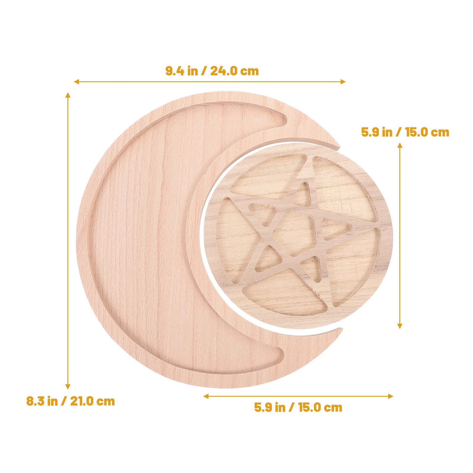 2Pcs Wood Moon Star Tray Versatile Jewelry Dish Holder Essential Oil Organizer Decorative Storage Decor