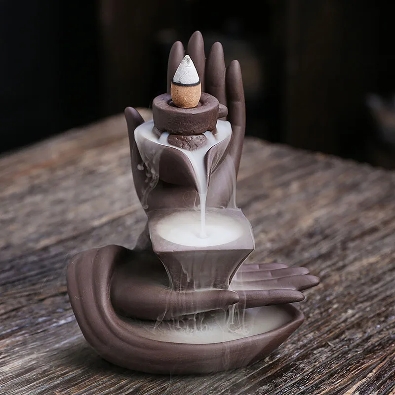 Purple Clay Backflow Incense Burner Craft Ornament Creative Graphite Buddha Hand Backflow Incense Burner Wholesale