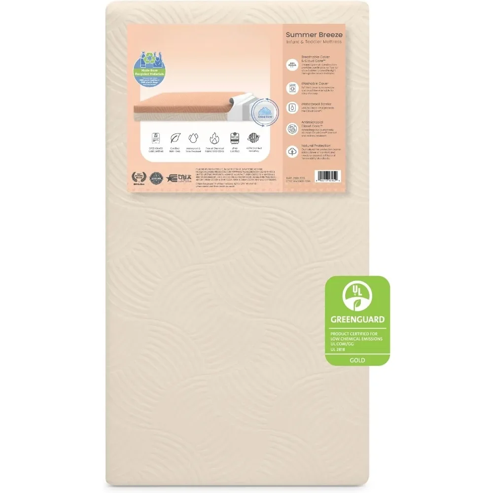 Matelas respirant pour enfants, respirant, CPull pour bébé et tout-petit, Cloud Core, housse lavable en machine, imperméable, brise d'été