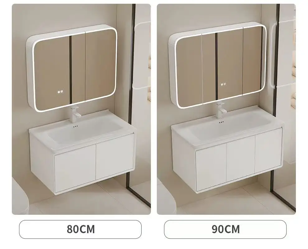 70cm Modern Minimalist Wall-Mounted Hotel Apartment Bathroom Vanity Unit White LED Illuminated Mirror Cabinet Countertop Storage view 3