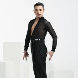 Ballroom Dance Shirt Men Latin Practice Wear Mesh Salsa Clothing Performance Costume Modern Dancewear Tango Dance Outfit JL4352