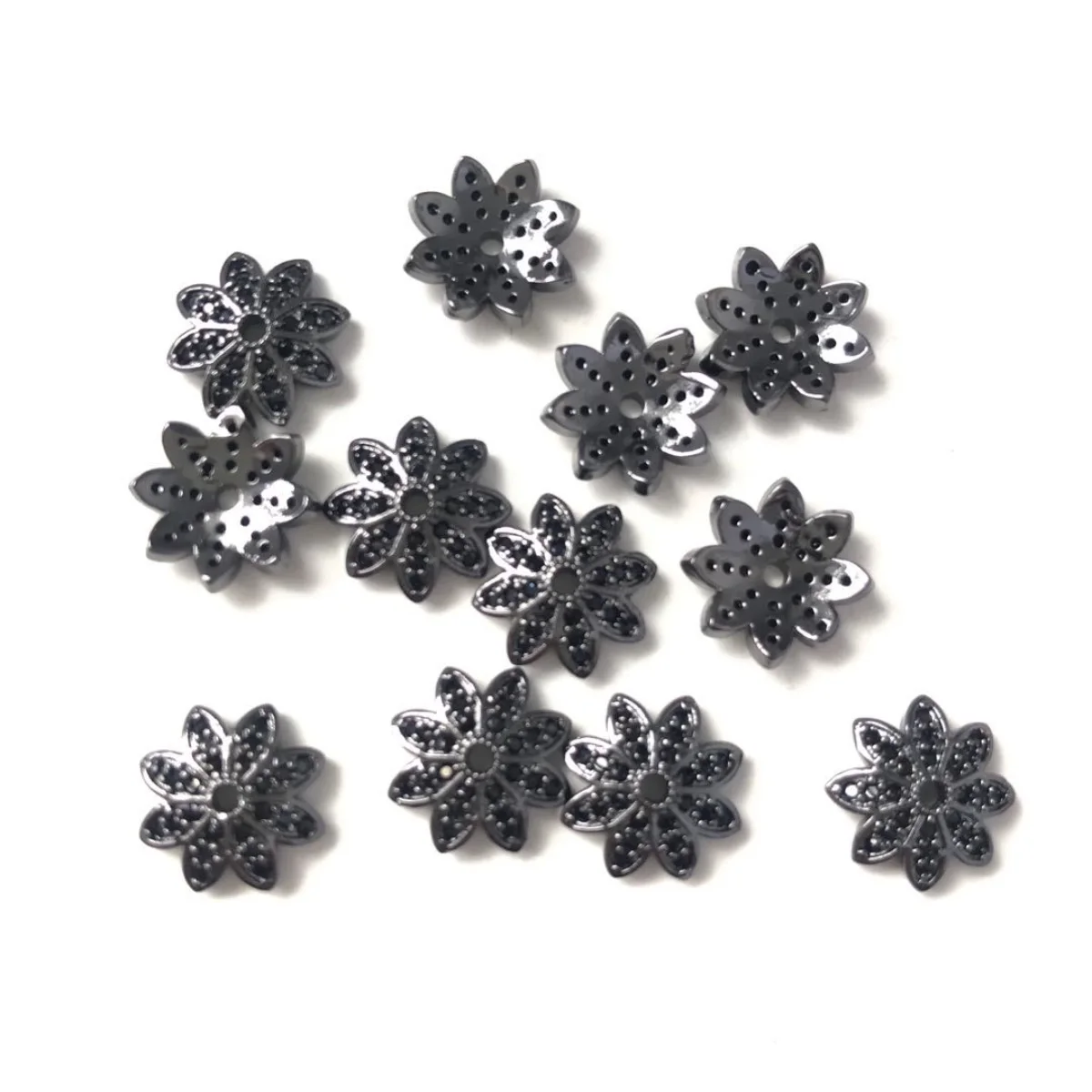 20pcs/lot 10.9mm Flower Spacer Beads Caps for Girl Bracelet Making Cubic Zirconia Micro Pave Gold-Plate Jewelry Accessory Supply