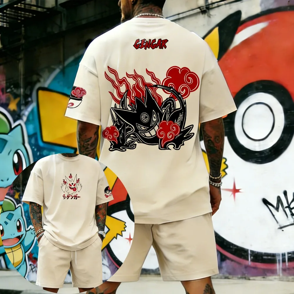 

Oversized Cosplay Costumes Pokémon Gengar Unisex 2026 Summer Harajuku Anime Print Y2K Hip-hop Casual Pure Cotton T-shirt