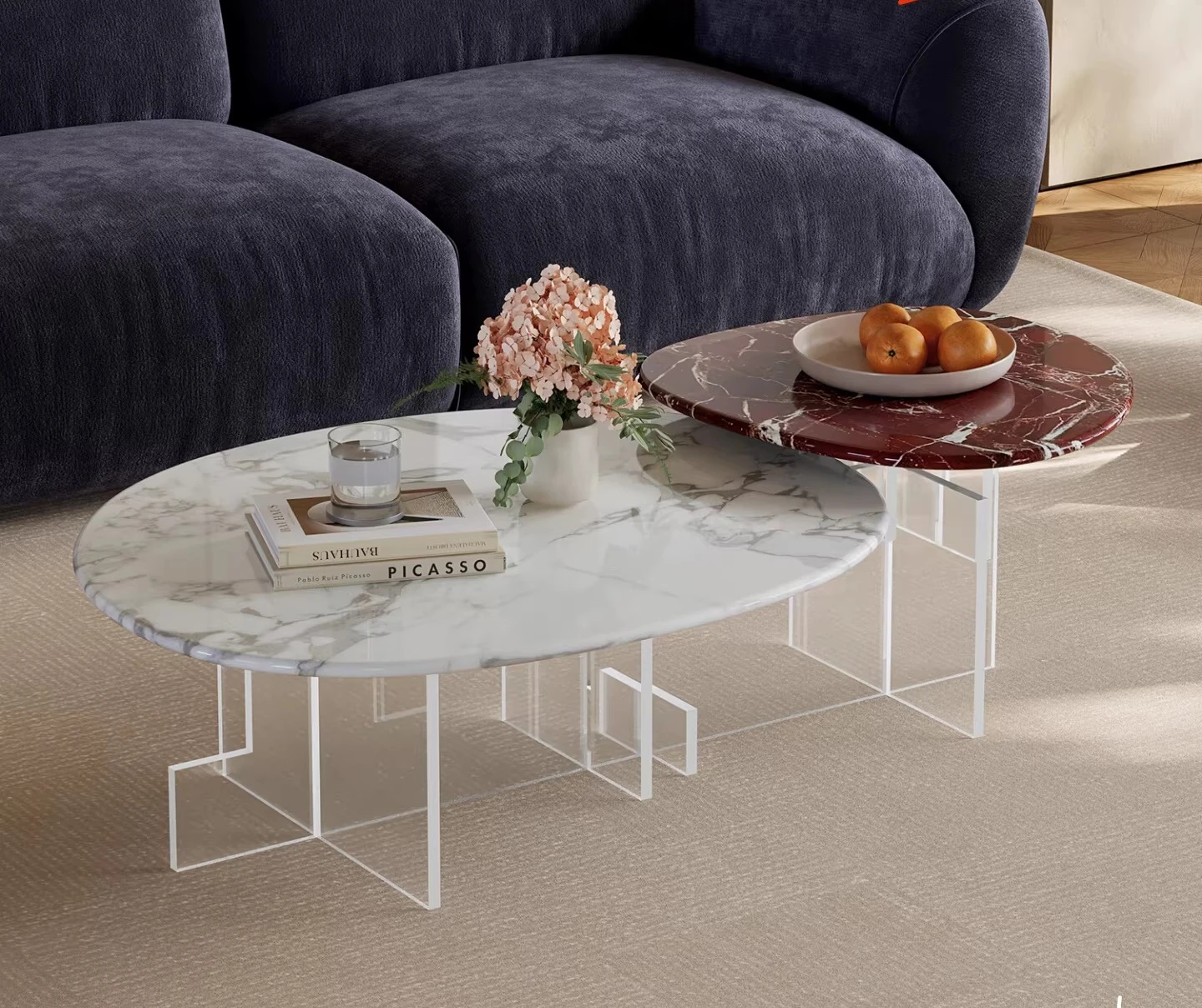 

Italian minimalist marble coffee table special-shaped art suspended acrylic living room home small apartment designer creativity