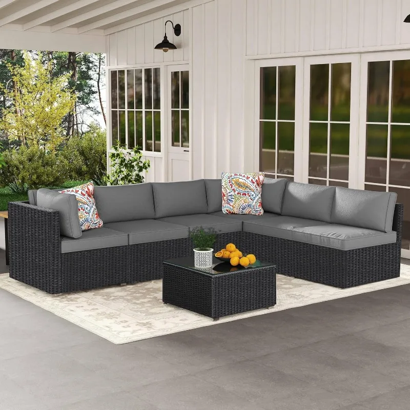 

7Pcs Outdoor Patio Furniture Set, Outdoor Couch Handwoven Rattan Thick Waterproof Cushions, Wicker Outdoor Conversation