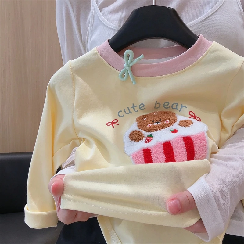 Langarm-T-Shirt für Kleinkinder, Mädchen, Herbst, süße Cartoon-Bären-Oberteile für Kinder, weiches Baumwoll-T-Shirt, lässige Basic-Shirts für Babys. – Detail 4