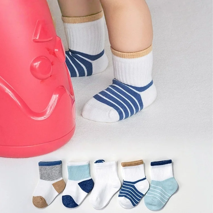 

5 Pairs Boys Socks Color Blocking Pattern Girls Comfortable Breathable Kids Socks