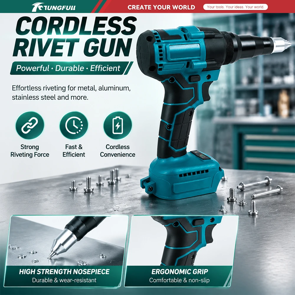 Cordless Rivet Gun Electric Blind Riveter Tool Automatic Riveting Machine Rivnut Nut Setter Tool for Construction Metal Work