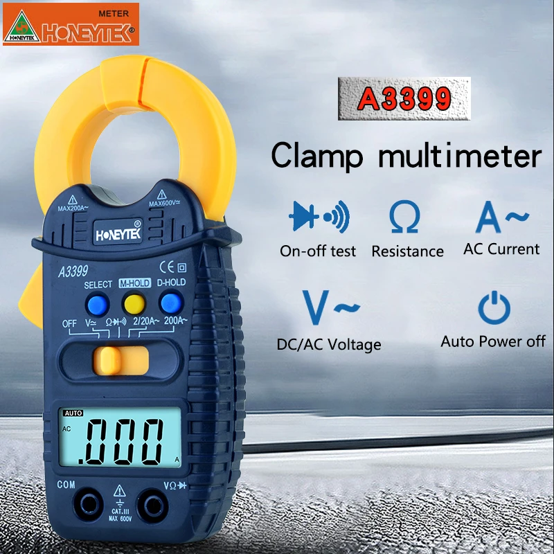 AC/DC Clamp Meter Tester Digital Multimeter A3399 Precision AC Current Tester Tips Voltmeter Auto Range Car Repair Electrical