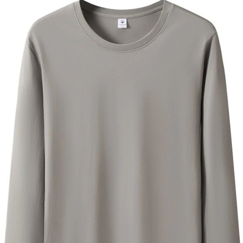 Men's 100% Cotton Long Sleeve T-Shirt Plus Size Loose Solid Color Korean Style Base Layer Top