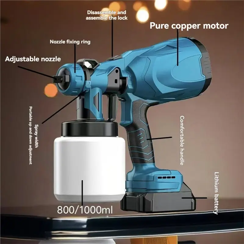 TFORU-Electric Spray Gun Portable Household Paint Sprayer Auto Furniture Steel Coating Airbrush For 18V Battery EU Plug