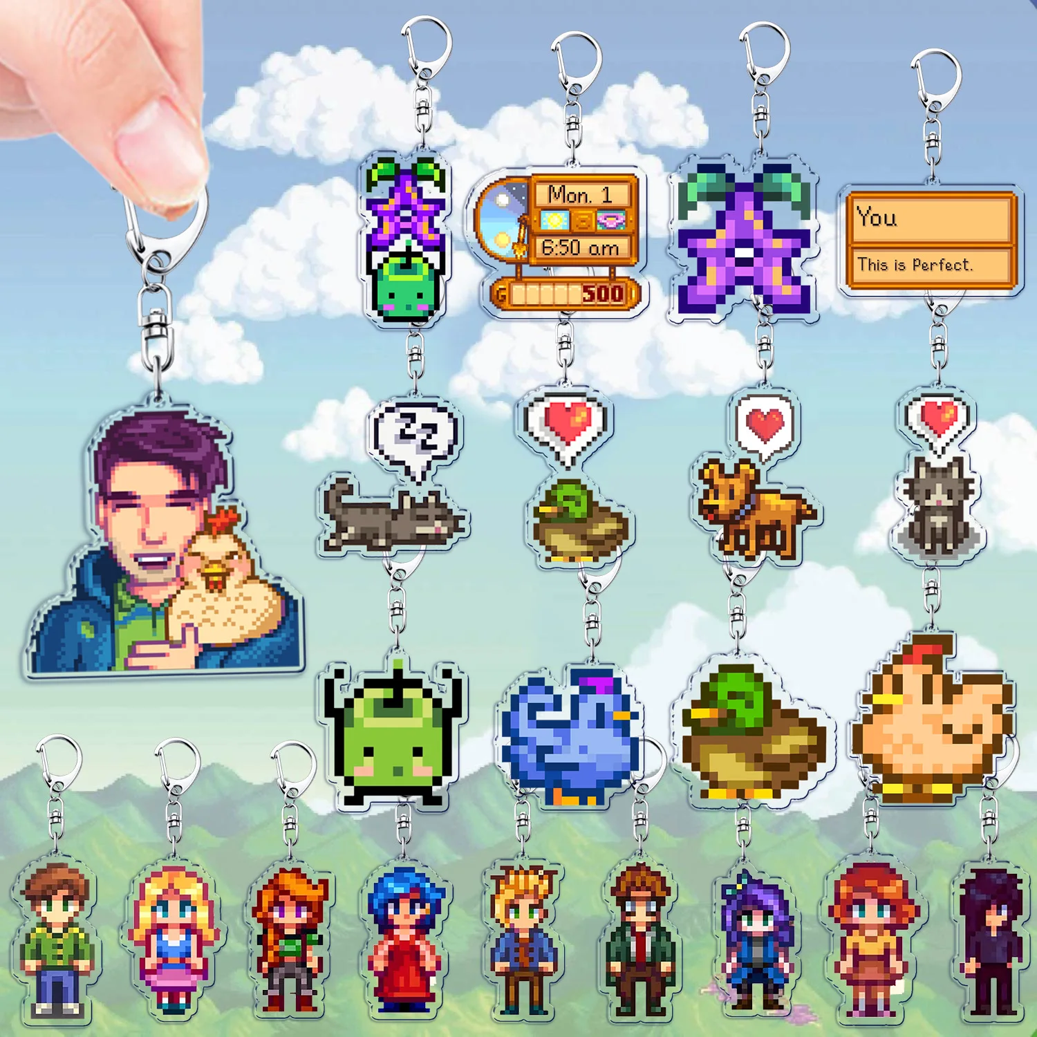 لعبة Stardew لطيف Sdv سلاسل المفاتيح للملحقات حقيبة القط الكلب الدجاج بكسل مزرعة سحر Keyrings مجوهرات أصدقاء الألعاب الهدايا