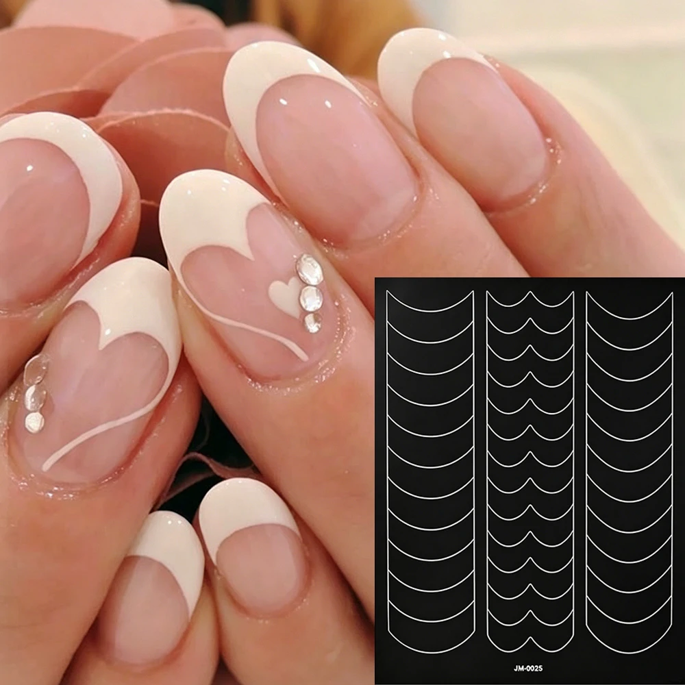 1pcs Heart Wave French Nail Stencils Sticker Double Line V Curve Nail Template Stickers DIY Smile French Manicure Edge Guides T8
