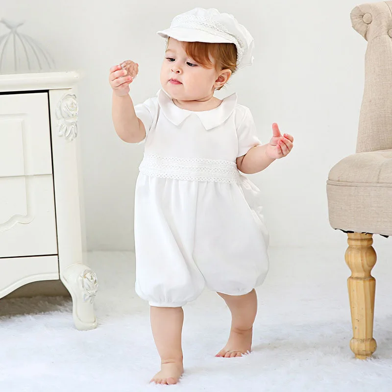 

Summer Baby Boys Baptism 1st Year Birthday Party Dress Christening Infant Jumpsuit Clothing Toddler Boy Rompers+Hat Costumes