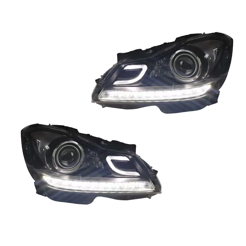 مصباح لبنز W204 LED المصباح 2011-2013 المصابيح الأمامية c200 c260 c300 DRL بدوره إشارة عالية شعاع الملاك العين العارض عدسة 2 قطعة