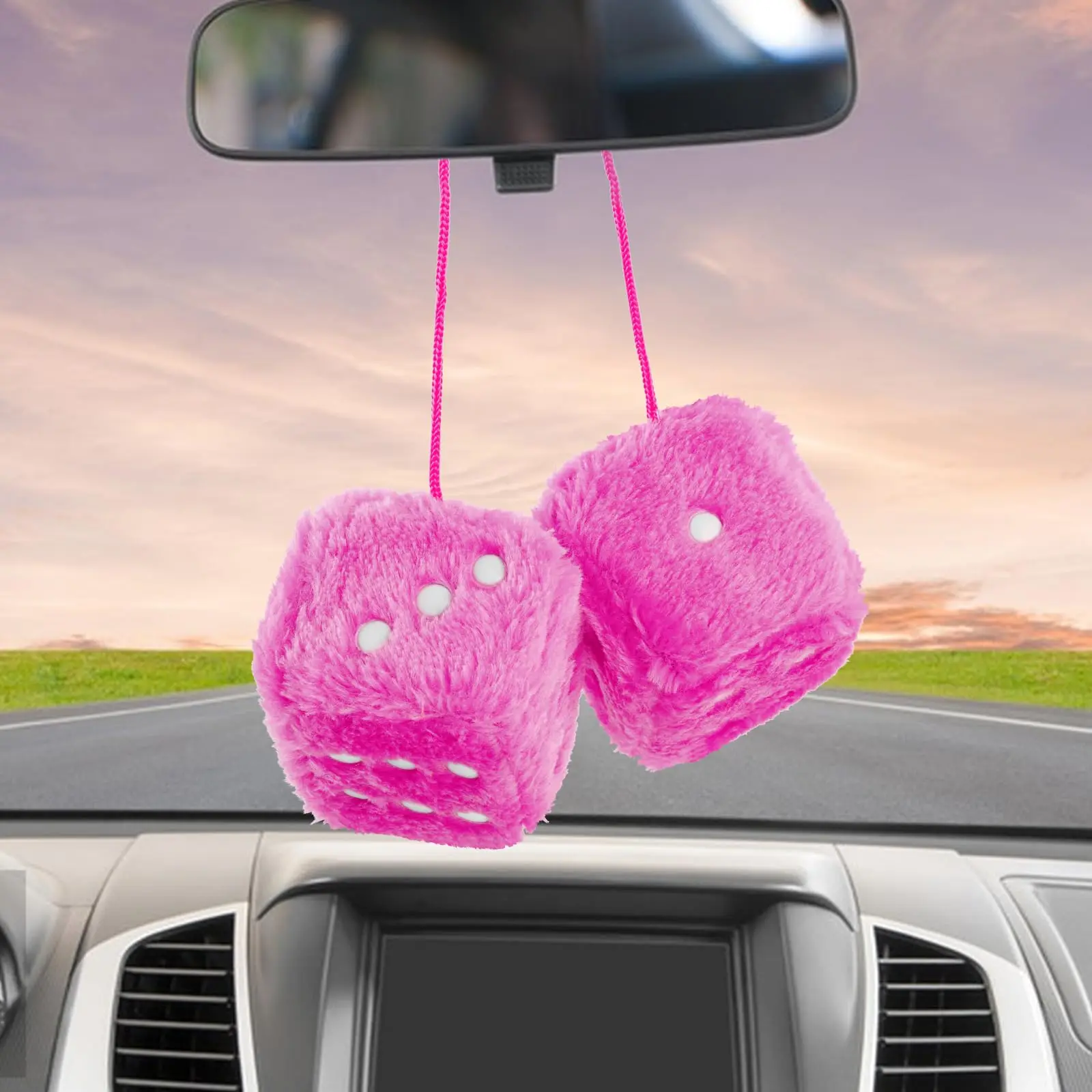 Fuzzy Dice for Car Mirror Pair of 2.7” Retro Square Fuzzy Plush Dice with Dots for Hanging Car Accessories Interior Fluffy