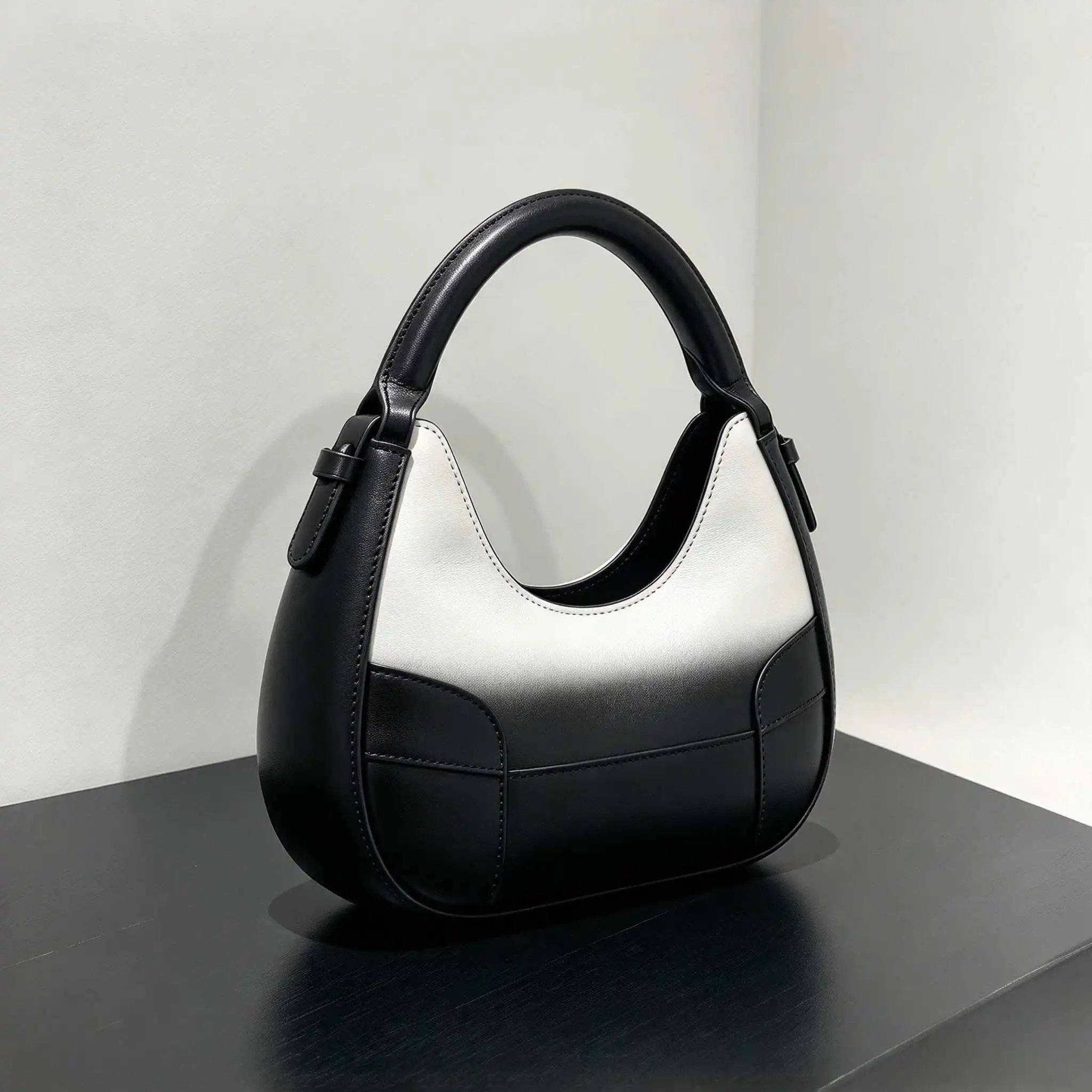 Elegant Luxury Female Handbag 2026 Black White Patchwork Genuine Leather Fashion Style for Women Commuter Work Tote Bag