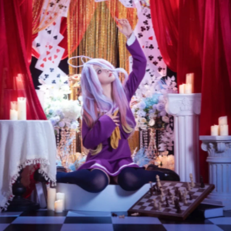 Shiro Cosplay Costume No Game No Life Purple Sailor Uniform Full Set Tops Skirt Neckwear Socks For Women Halloween
