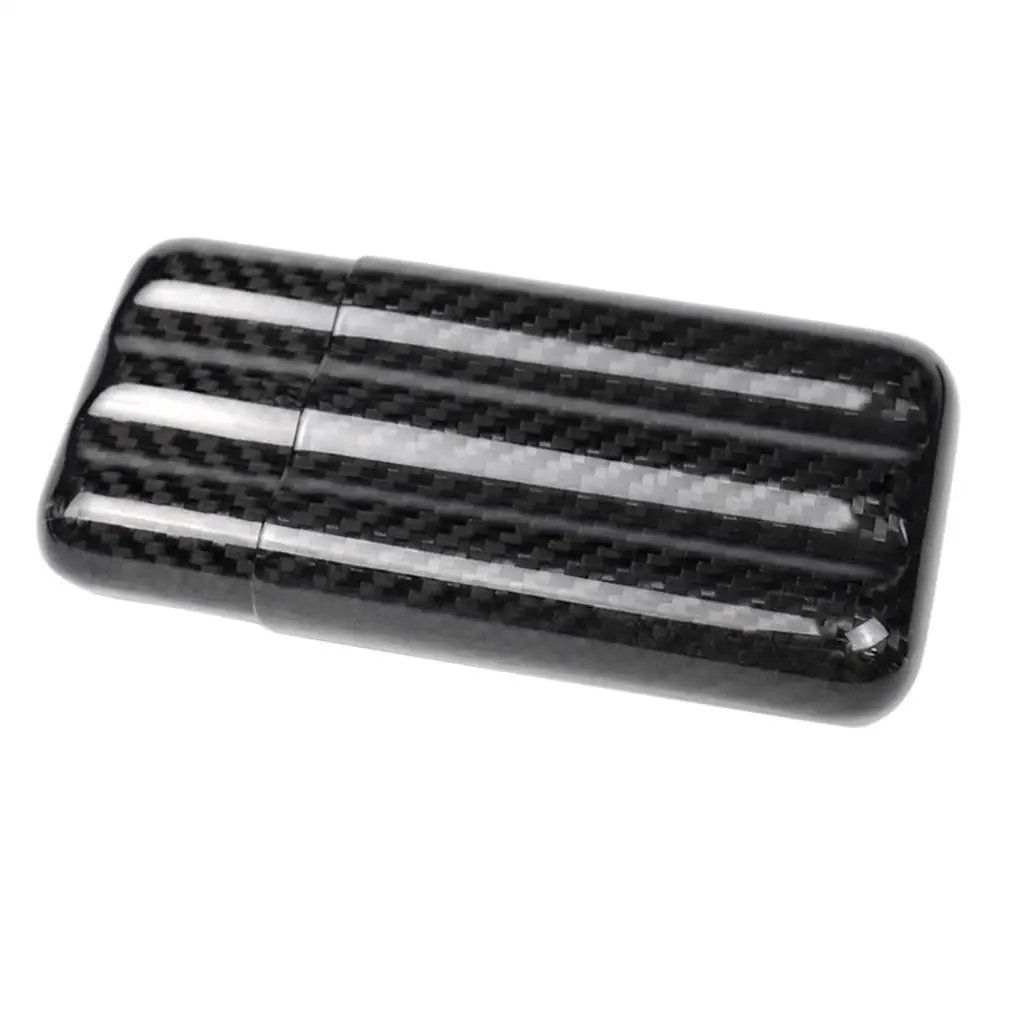 Real Carbon Fiber 3 Tube Cigar Case Travel Holder In Gift Box