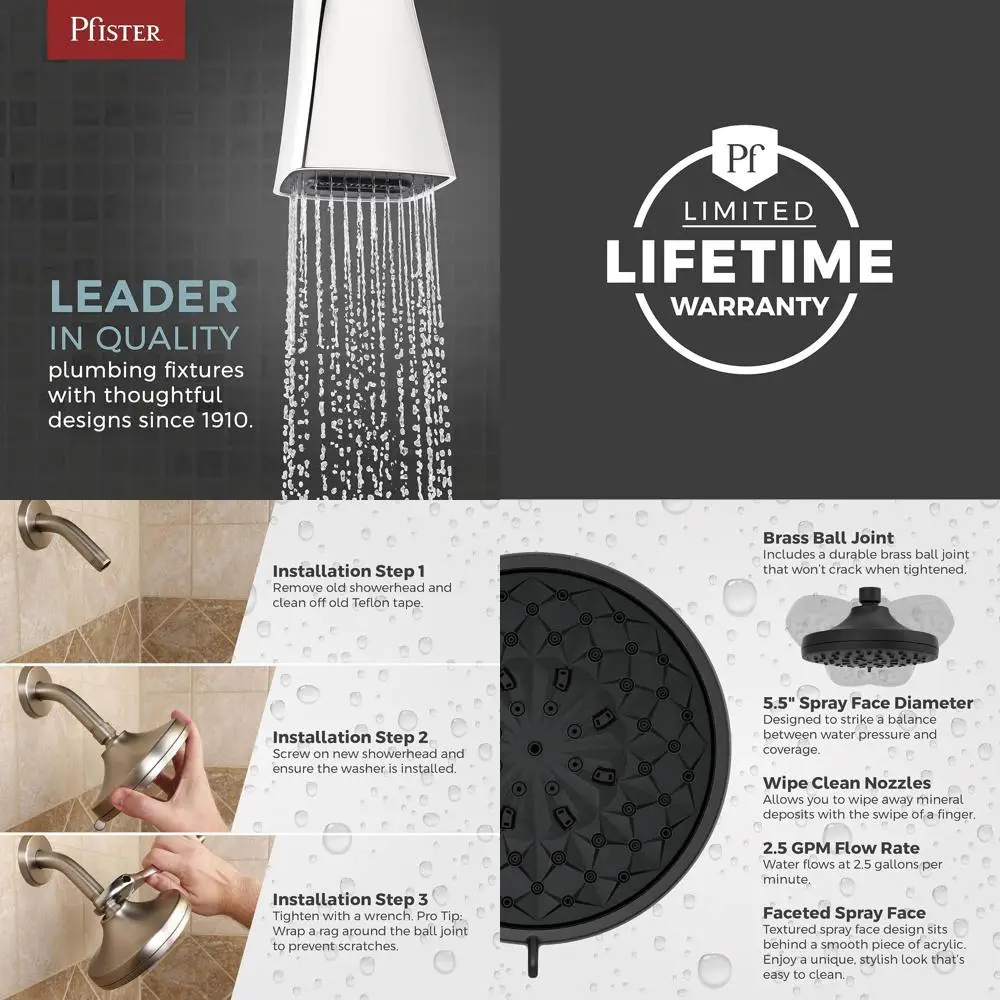 

6-Function Matte Black HydroFuse Shower Head, 2.5 GPM, Spot Defense, Shower Arm Not Included