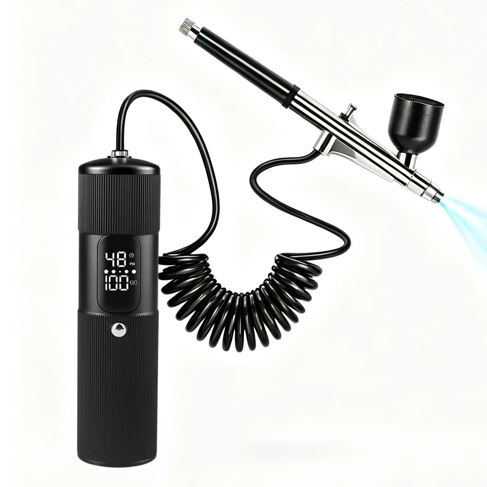 Tragbares Airbrush-Set mit Verlängerungsrohr, 28/38/48 PSI Luftdruck-Sprühgerät für Nagelkunst, Handwerk, Autolackierung, 4 Stunden Betriebszeit – Detail 3