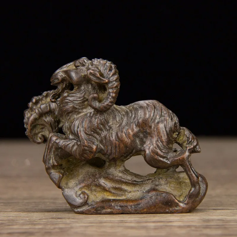 

Antique Seal Collection Antique Alloy Chinese Zodiac Sign of Sheep Vintage Seal Decoration Home Decorative Crafts Ruyi Sheep Sea