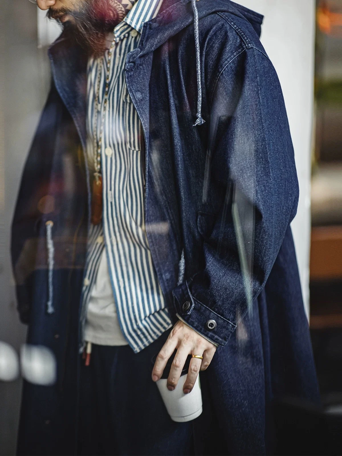 

Maden American Sle M5 Denim Fi Tail Coat Loose Middle Length Hooded Jaet Outerwear for Men Autumn Season Casual Wear