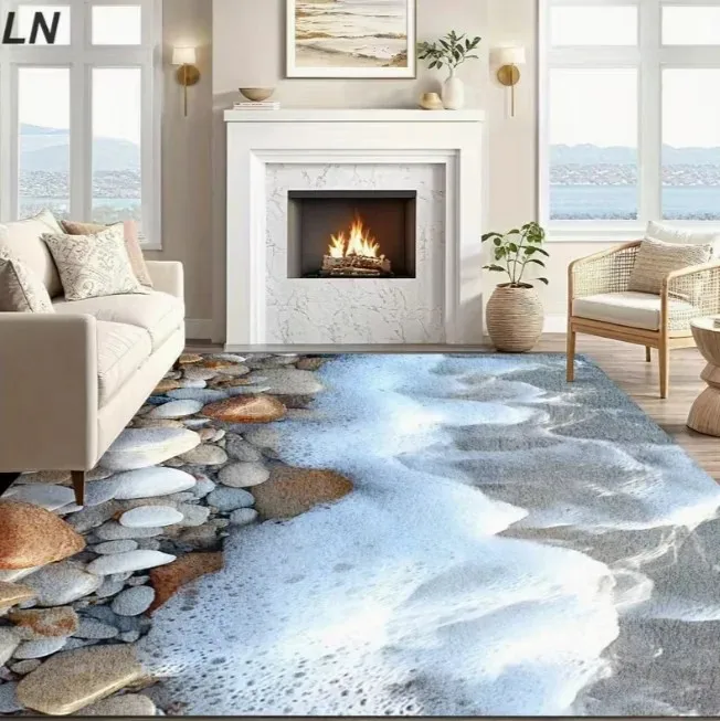 3D Felsenpool-Wasserlandschaft Teppich – Visuell Heilende, Rutschfeste Deko-Bodenmatte für Wohnzimmer, Schlafzimmer, Erkerfenster und Heimdekoration