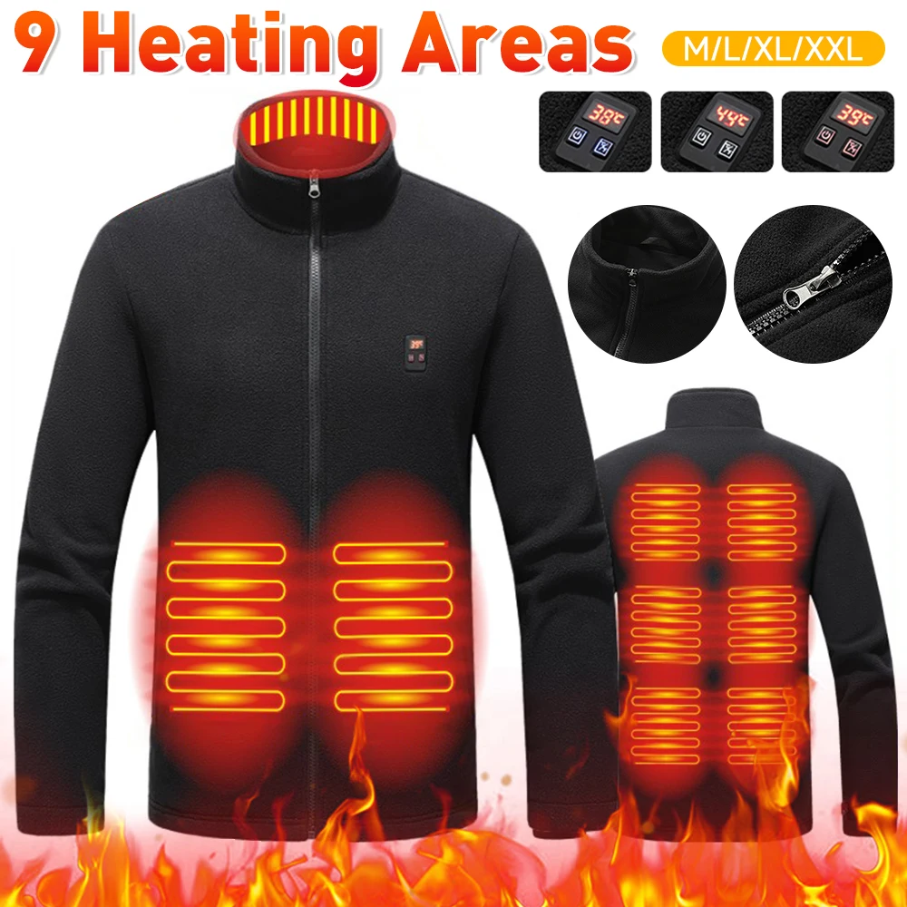 9 Areas Heated Jackets USB Charging 3 Gear Temperature Self Heating Jacket Body Warmer Men Thermal Coat for Outdoor Camping