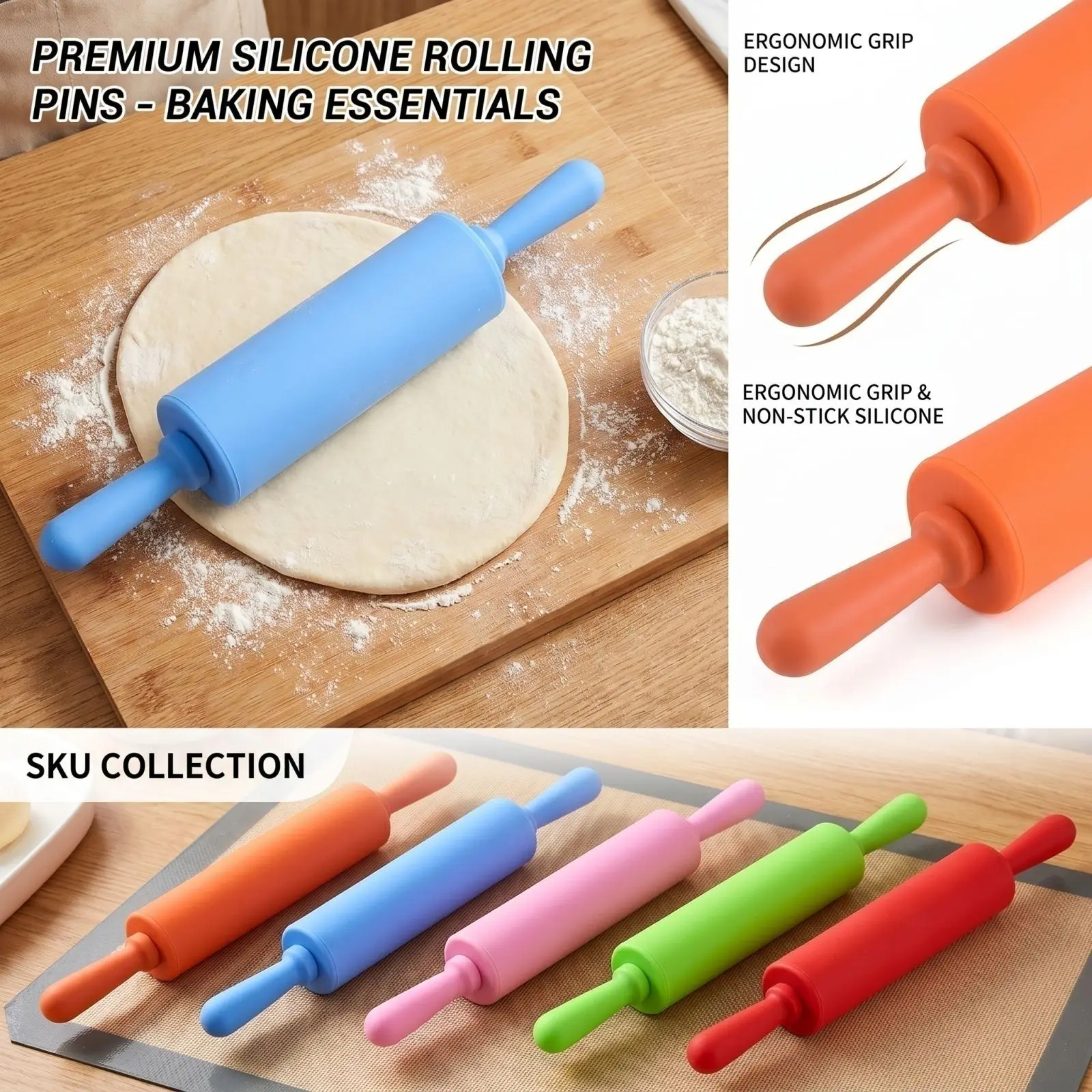 Silicone Rolling Pin Portable Small Rolling Pins with Plastic Handle for Baking and Crafts Kitchen Baking Tools