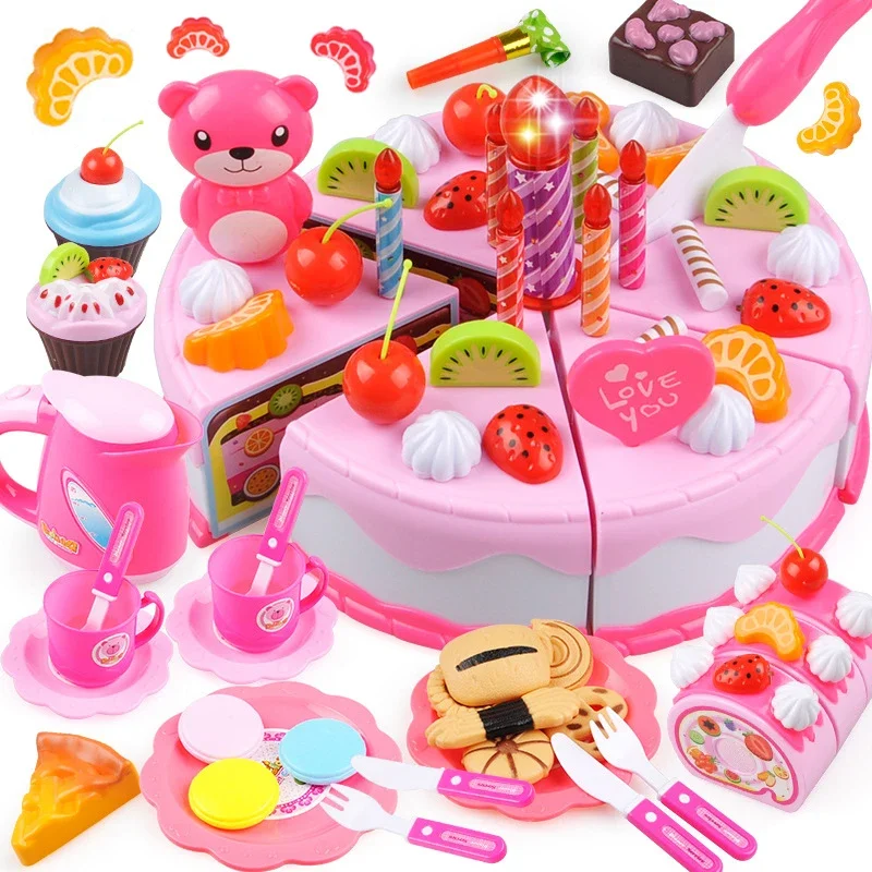 Kitchen Coffee Pretend Play Tea Set Children Toy Food Cake Model Girl Simulation Utensils Cut Kids Play House Birthday Cake Toys