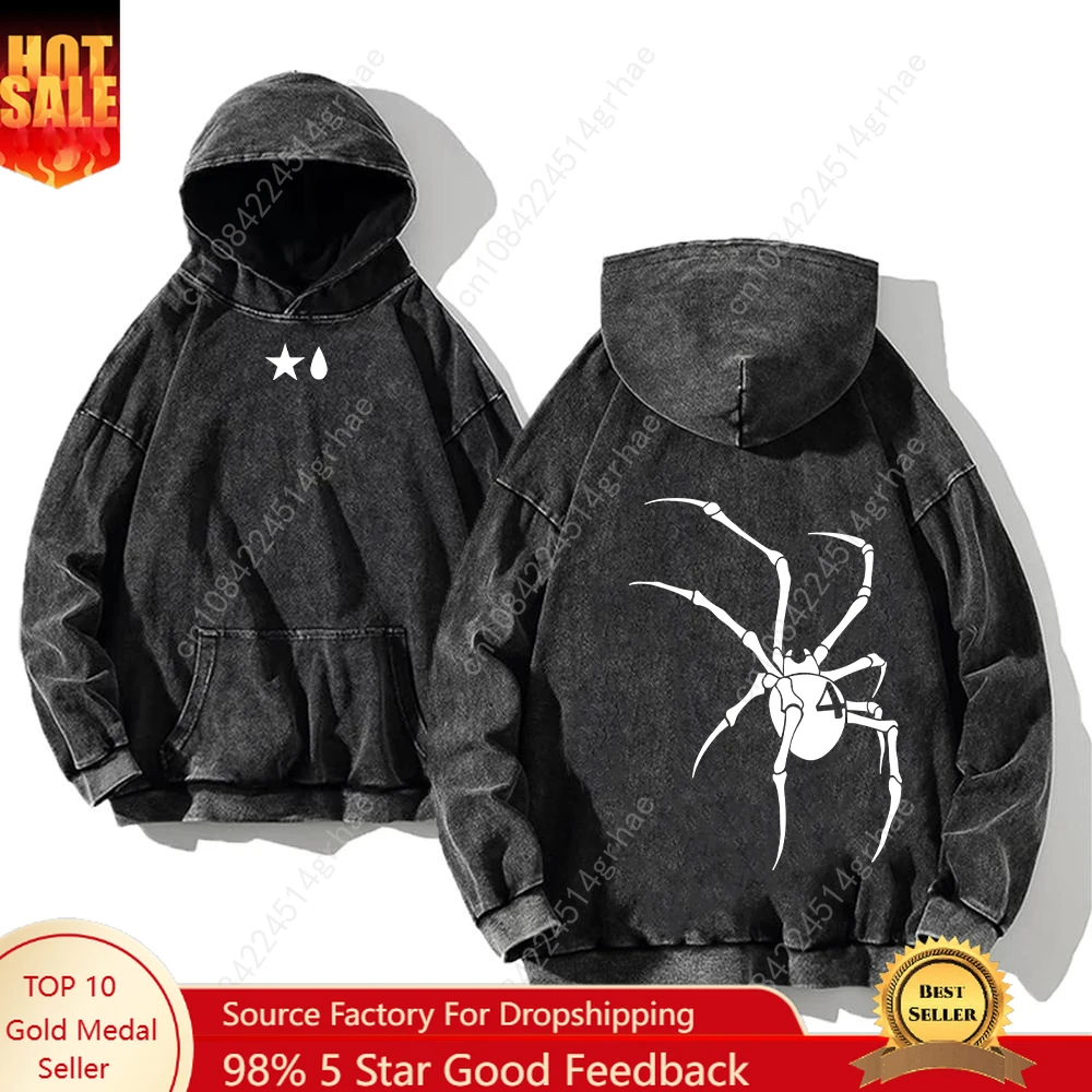 

Anime Hunter X Hunter Hoodies Men Acid Wash Oversized Retro Pullover Manga Print Vintage Contain Cotton Casual Hooded Sweatshirt