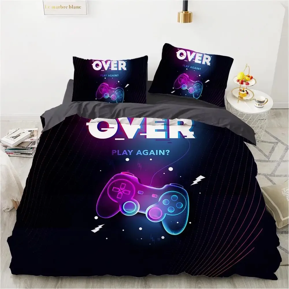 Game Duvet Cover Set Microfiber Colorful Gamepad Print Bedding Set Boys Teens Video Game Gamepad Play Everywhere Comforter Cover