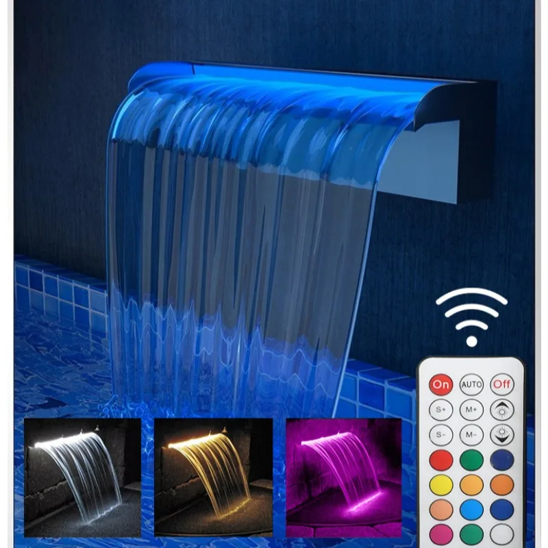 Acrylic Sheer Descent Waterfall Wall Fountain LED Light Water Blade Cascade for Swimming Pool Spa Garden Landscape Design
