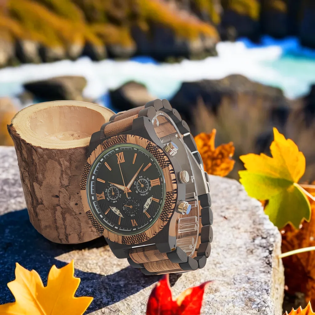 

Wooden Wrist Watch for Men Luxury Stylish Multifunction Chronograph Timepieces Clook Wood Quartz Wriswatches Man reloj hombre