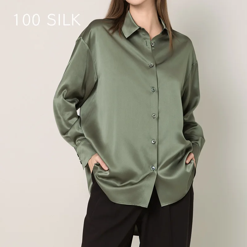 Birdtree, OEKO-TEX, 22MM 100% chemisier en soie véritable, simple boutonnage, chemise décontractée à manches longues et revers solide pour femmes, nouveaux hauts 2026 T61107JF
