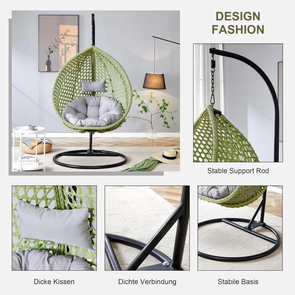 Silla para huevos al aire libre, sillas con cesta columpio con soporte, sillas para huevos colgantes, sillón, cesta plegable y soporte de metal, hamacas