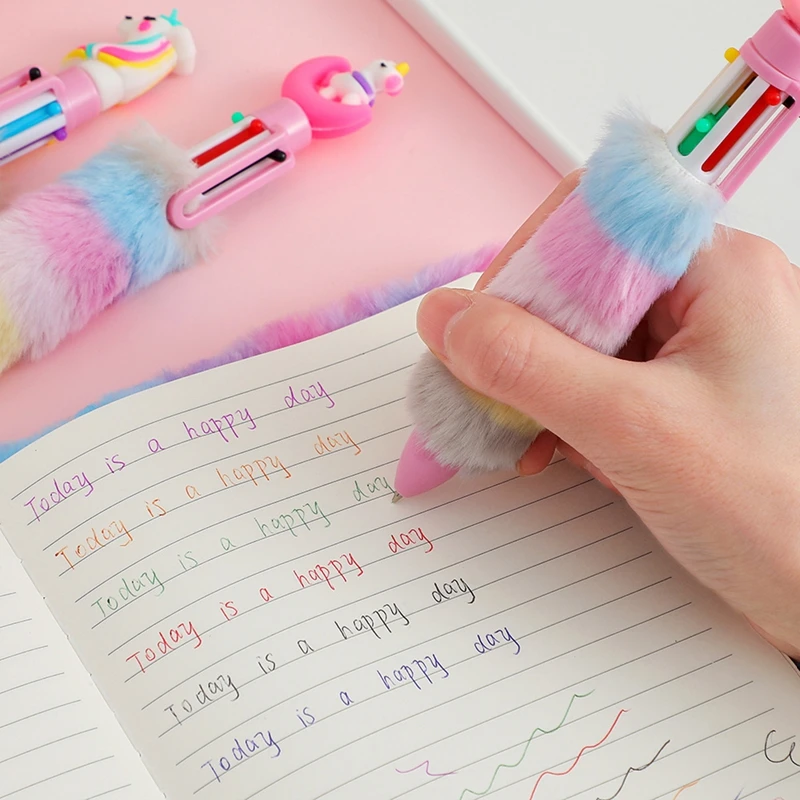 6 Colors Cartoon Plush Ballpoint Pen Writing Pen School Student Stationery Office Supplies Gifts