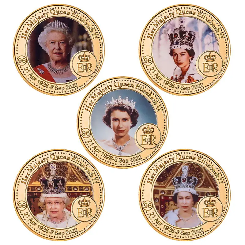 1926-2022 Queen Elizabeth II Gold Commemorative Coin with Gift Box Royal Family Challenge Coins Collectible Medal Souvenir Gifts