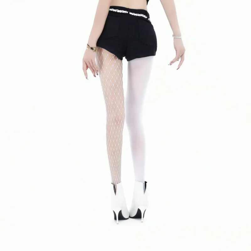 

Бархатные колготки-сетка с лоскутным узором ABYin и Yang, черно-белые, в стиле JKGirl's Pure Desire, японский стиль, цветные блоки