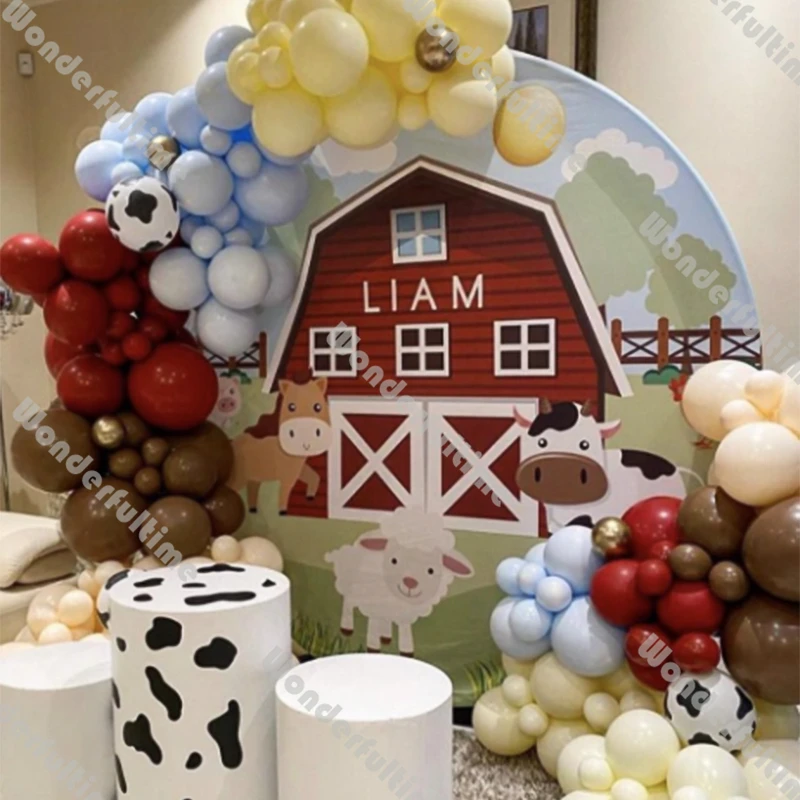 161 Stück Bauernhof-Themen-Ballonbogen, Pastellblau, Gelb, Beige, Karamell, verdoppelt, rote Kuh, Latexballons, Girlande, Kindergeburtstag, Party-Dekoration