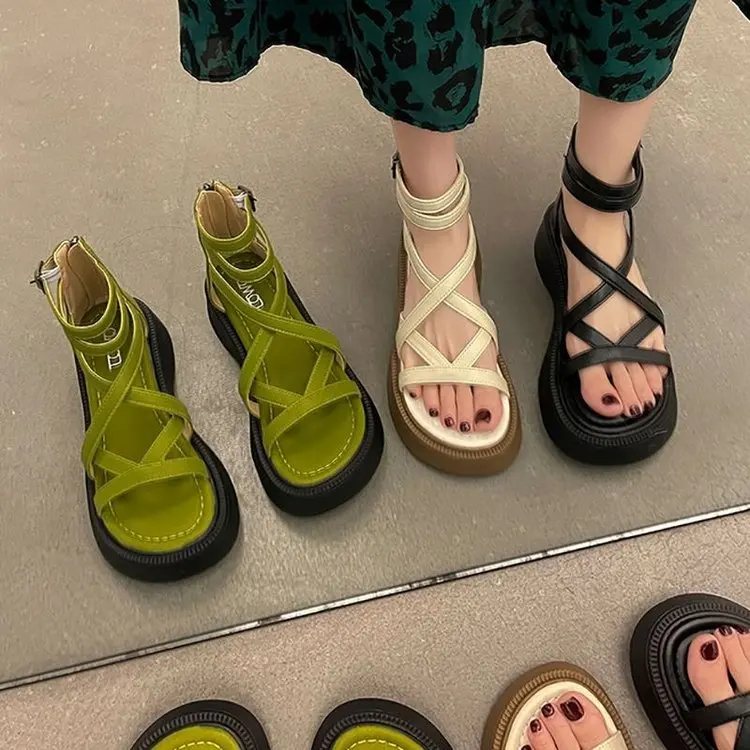 

Evening Breeze Cross Strap Platform Sandals for Women Thick Sole Open Toe Memory Foam Insole Non Slip Summer Beach Footwear